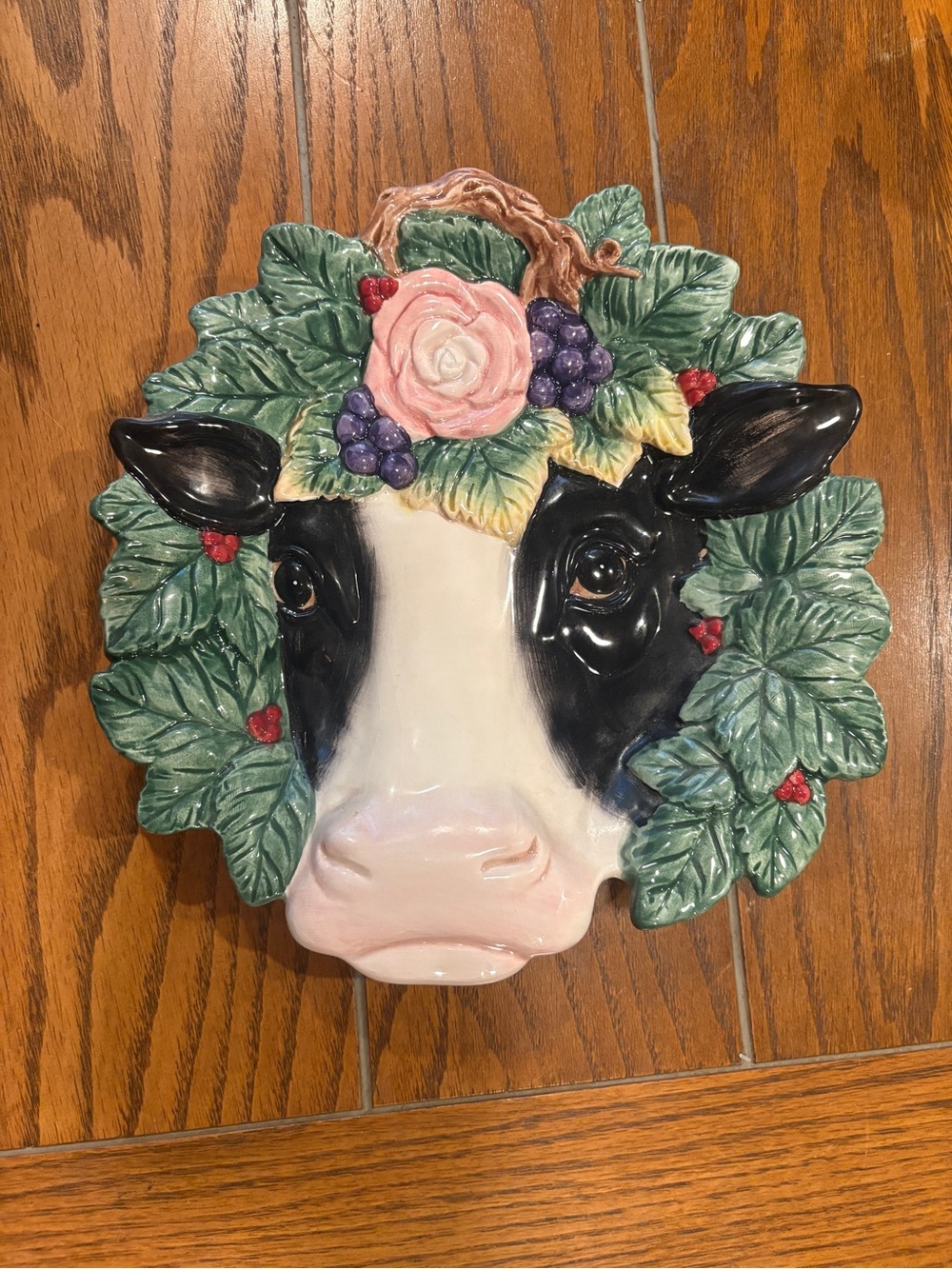 1994 Fitz and Floyd Ceramic Floral Cow Head Decorative Plate Serveware